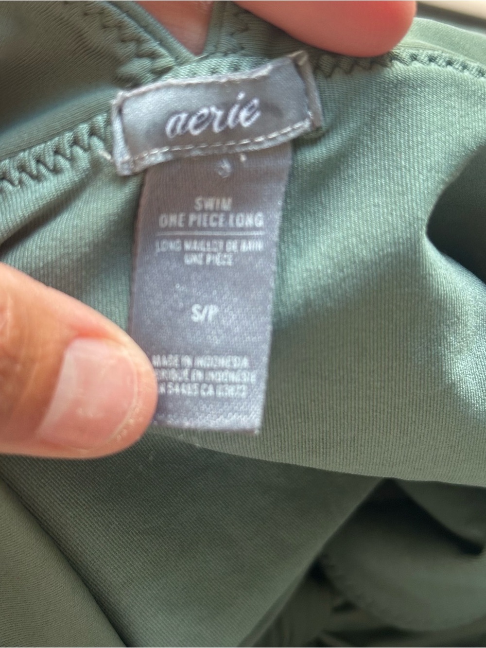 aerie Deep V Tie-Strap One-Piece Swimsuit in Sage Green - Picture 5 of 5